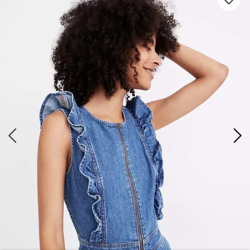 Madewell Denim Ruffle-Sleeve Zip-Front Jumpsuit
